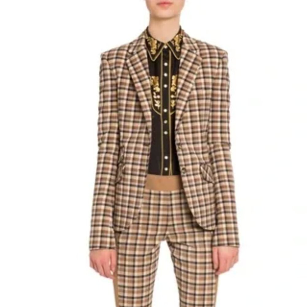 PACO RABANNE Brown Check Blazer jacket Wool, Size 36 or US4